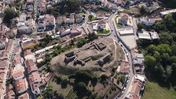 Ruins of the Castle of Alcobaça located on a hill overlooking the city, Portugal