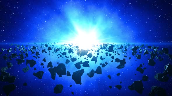 Asteroid Belt In The Rays Of Blue Star