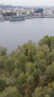 Vertical Video Aerial View of the Dnipro River  the Main River of Ukraine