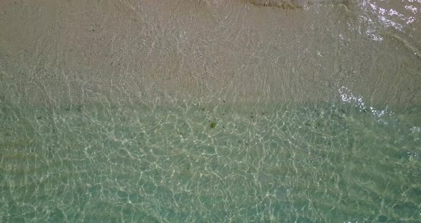 Wide angle overhead travel shot of a paradise sunny white sand beach and blue ocean background in co