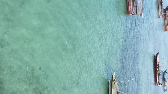 Vertical Video Boats in the Ocean Near the Coast of Zanzibar Tanzania Aerial View