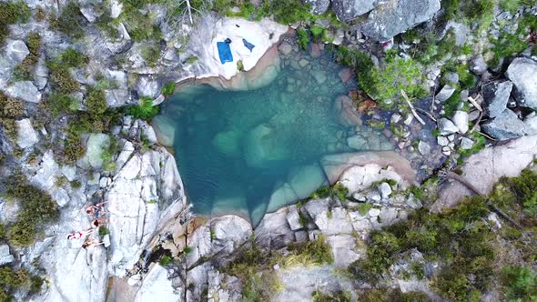 Small blue lagoon created from waterfall in Peneda Geres National Park, Portugal, Europe