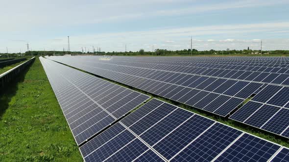 Massive Solar Power Station in the Field on a Sunny Day, Alternative Energy, 