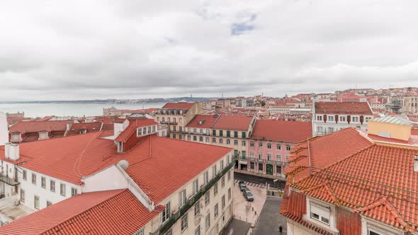 Lisbon aerial cityscape skyline timelapse from viewpoint of St. Jorge Castle, Portugal