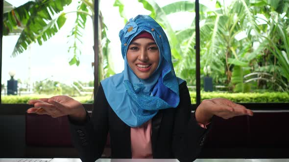 Arab woman talking about herself vlog to camera
