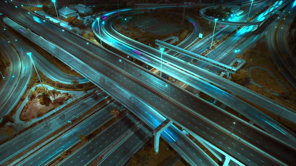 4K : Aerial hyperlapse drone shot of fast moving Highway road.