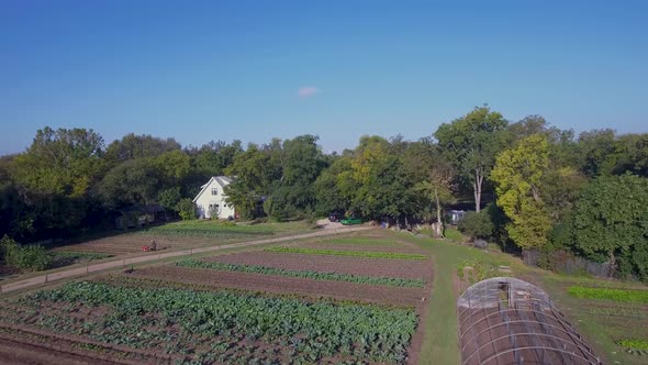 AERIAL: Fly over a working farm in Austin, Texas.