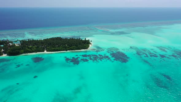 Aerial top down nature of idyllic sea view beach holiday by aqua blue ocean and white sand backgroun