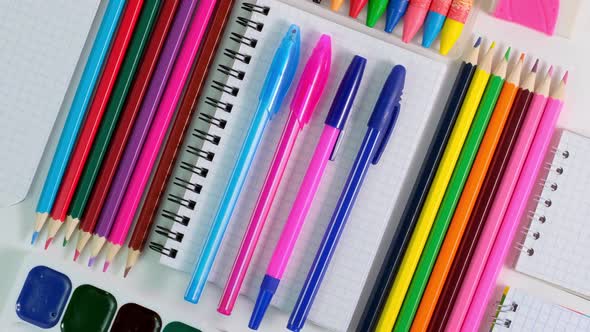 Spinning of Colorful School Stationery