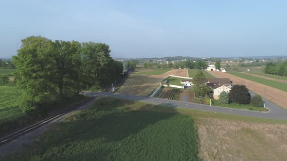 Aerial View of Amish Countryside Waiting for a Steam Locomotive to Arrive