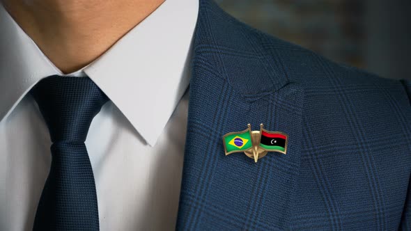 Businessman Friend Flags Pin Brazil Libya
