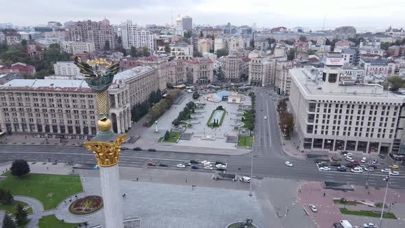 Kyiv, Ukraine in Autumn : Independence Square, Maidan. Aerial View