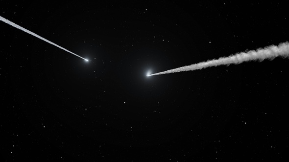 Asteroids Comets flying in deep space with stars