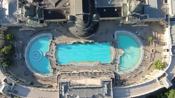 Drone over Szechenyi thermal baths in Budapest, Hungary