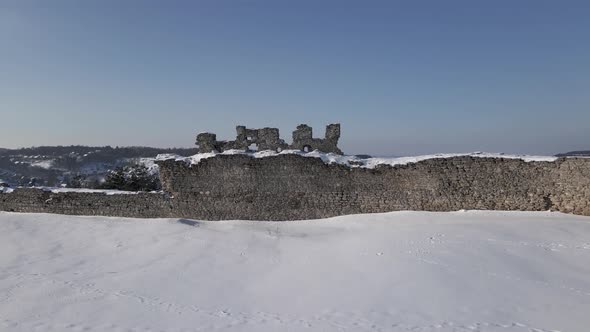 Aerial Drone View of the 13Thcentury Medieval Kremenets Castle in a Territory of Ukraine Country