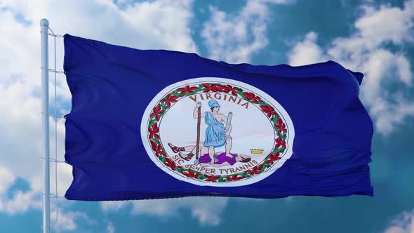 Flag of American State of Virginia Region of the United States Waving at Wind