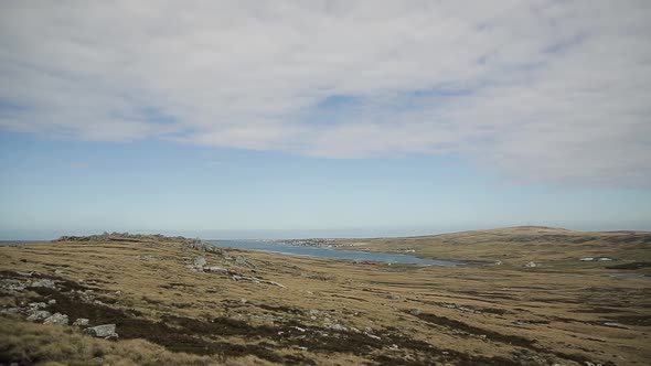 View of Stanley Harbor and Port Stanley from Wireless Ridge, Falkland Islands (Malvinas)