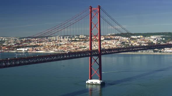 Suspension 25Th of April Bridge Connecting the City of Lisbon, Portugal, To the Municipality of