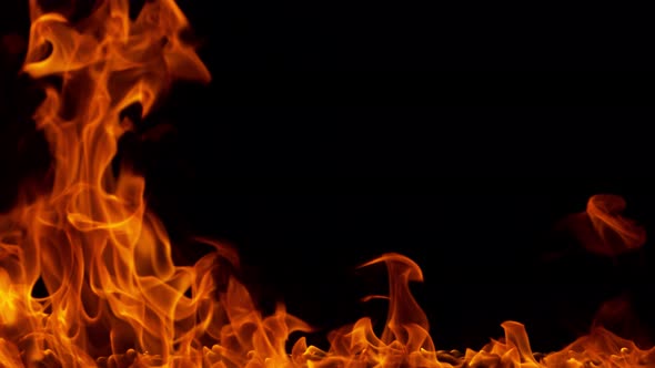 Super Slow Motion Shot of Fire Flames Isolated on Black Background at 1000Fps