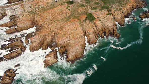 Dangerous rocky seaside shoreline, aerial view of beautiful travel destination.