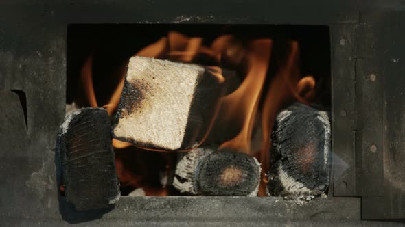 Flames Of Wood Burning In Wood Stove