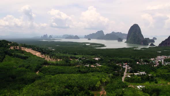 Drone view of hills, plantations, islands and more. Phang Nga, Thailand