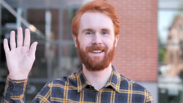 Hello Welcoming Redhead Beard Young Man Standing Outdoor