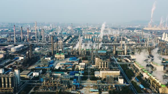 Aerial view oil refinery