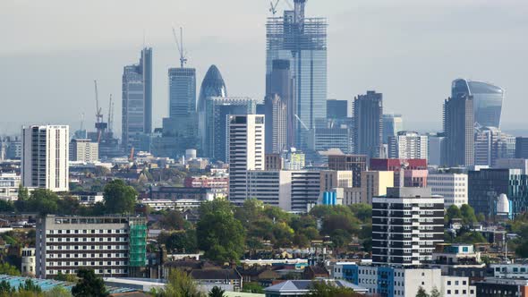 London city skyline view from Parliament Hill Hampstead Heath