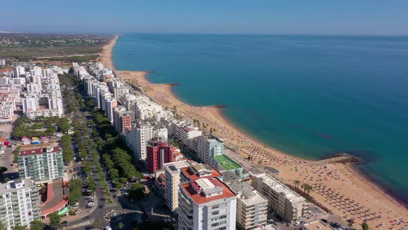 Drone Footage Shooting the Tourist Town of Quareira on the Shores of the Atlantic Ocean Beaches with