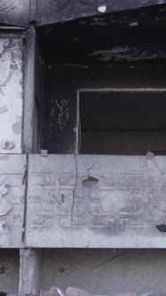 Vertical Video of a Destroyed House During the War in Ukraine