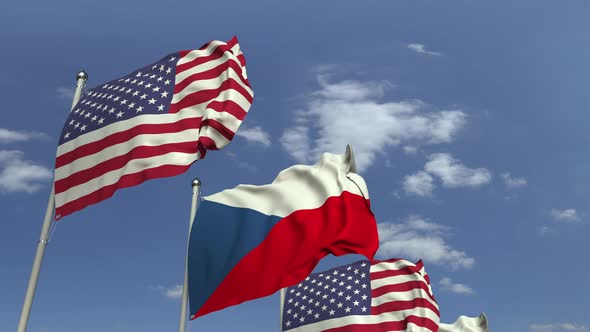 Waving Flags of the Czech Republic and the USA