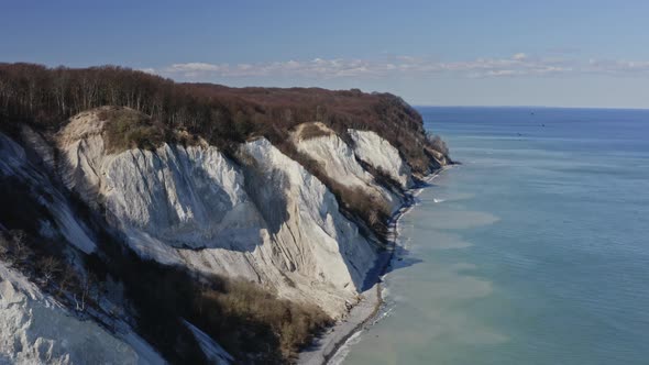 Drone Shot Of Moens Klint White Cliffs