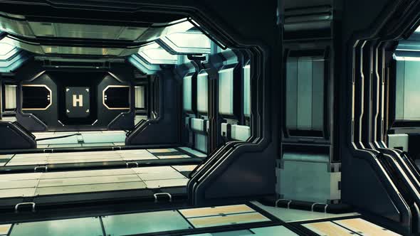 Futuristic Interior of Spaceship Corridor with Light
