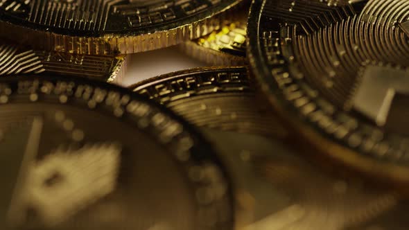 Rotating shot of Bitcoins