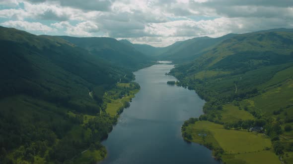 Aerial Above Loch Voil Scotland Dramatic Cinematic 25p