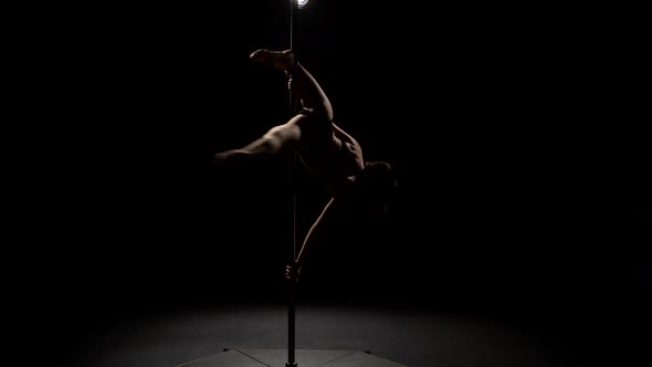 Pole Dance Pretty Girl, Black Background, Silhouette