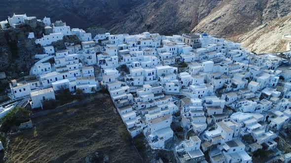 Village of Chora on the island of Serifos in the Cyclades in Greece from the sky