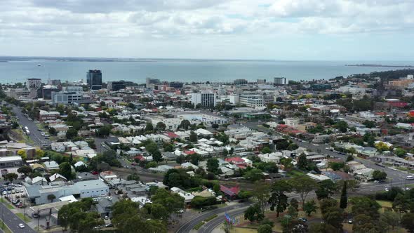 AERIAL Push In Of The City Of Greater Geelong, Australia