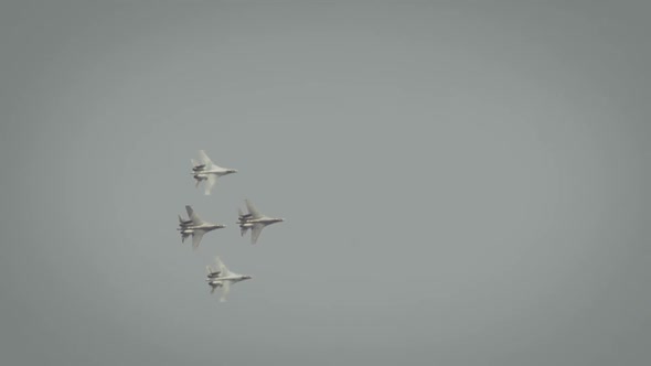 Flanker fighters flying in battle formation