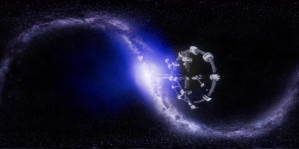 ISS in Virtual Reality 360 Degree Video. International Space Station Orbiting alt