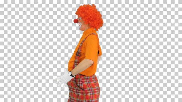 Clown walking by in a funny manner, Alpha Channel