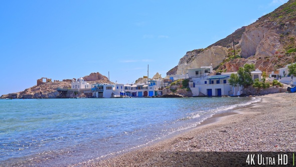 4K Small Traditional fishing village of Firopotamos on Milos island, Greece