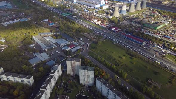 Urban Moscow Panorama From Powerplant to Buildings