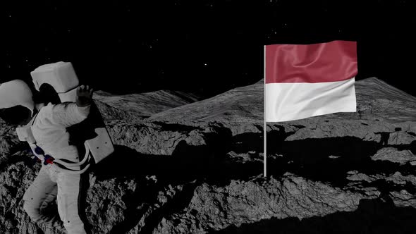 Astronaut Planting Indonesia Flag on the Moon