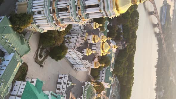 Vertical Video KyivPechersk Lavra in the Morning at Sunrise