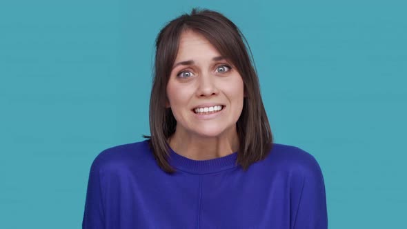 Portrait of Different Facial Expressions of Female Showing Mood Swings Jumping From Happiness to