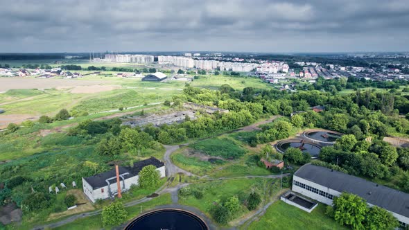 Massive Complex of Sewage Cleaning Plants in a Top View