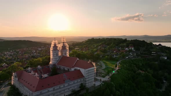 Aerial view of Tihany village in Hungary - Sunset