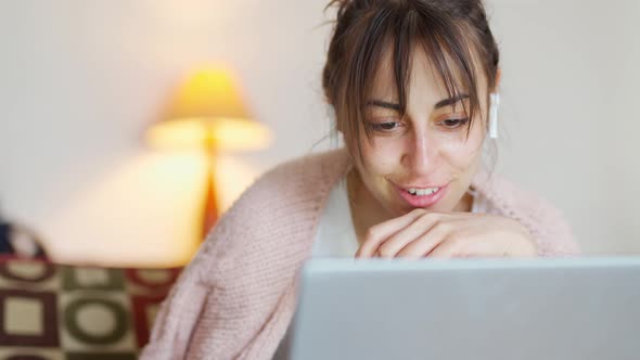 Woman Have Online Conversation From Cozy Home